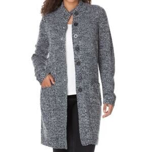 NEW Woman Within Plus 2X Black Marled Sweater Jacket Longline with Pockets